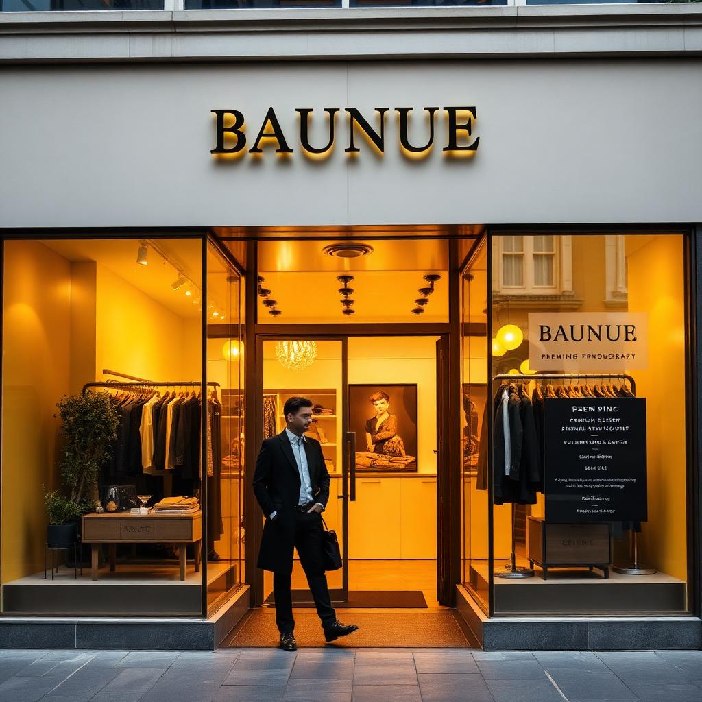 Elegant boutique storefront glowing at golden hour